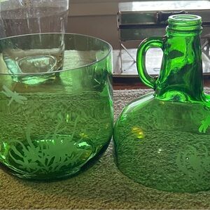 Vintage Gallon Glass Cut in Half with Etched Floral Design terrarium